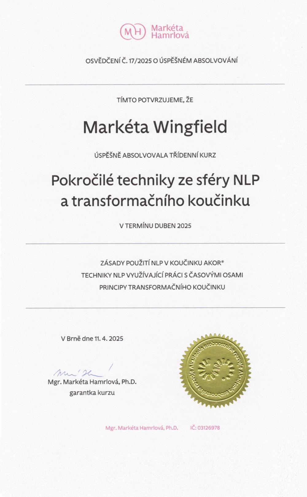 Pokročilé techniky ze sféry NLP a transformačního koučingu